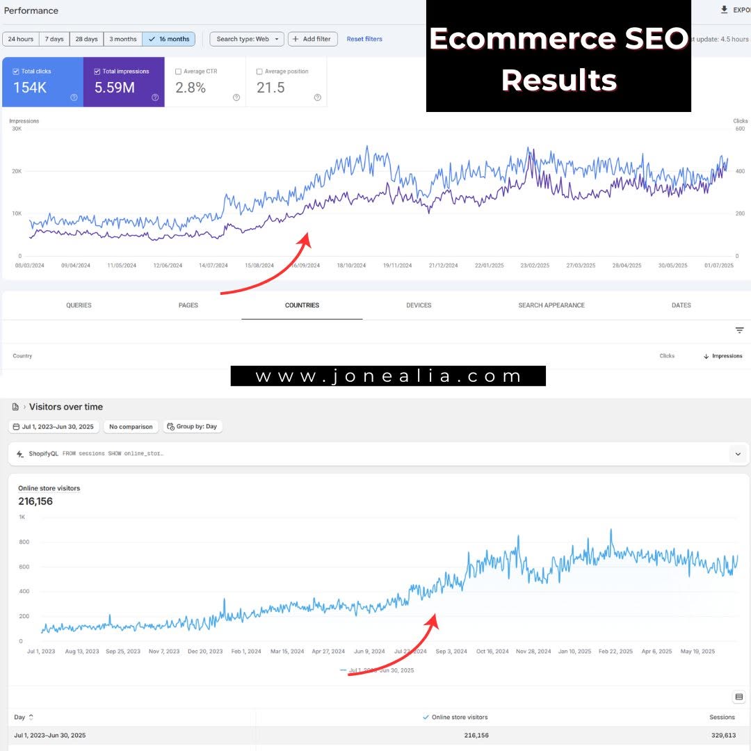 Search Console growth chart for Ecommerce Store — 16-Month SEO Growth