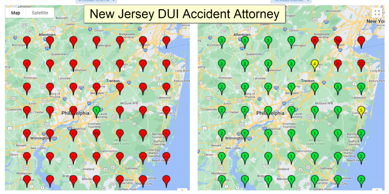 Before and after local ranking grid for Law Firm — New Jersey
